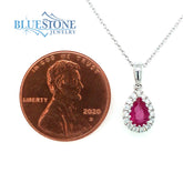 18 Karat White Gold Pendant with One 6mm x 4mm Pear Cut Natural Ruby a